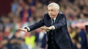 Real Madrid coach Carlo Ancelotti reacts during the Copa del Rey final against Barcelona at the Estadio de La Cartuja, Seville, Spain, April 27, 2025. (Reuters Photo)