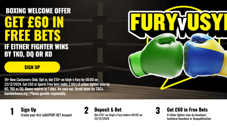 talkSPORT BET Welcome Offer - Get £60 In Free Bets For Fury vs Usyk