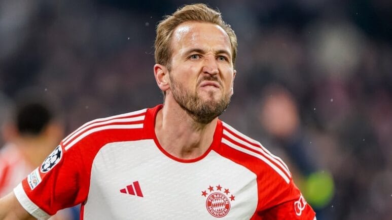 Harry Kane playing football for Bayern Munich