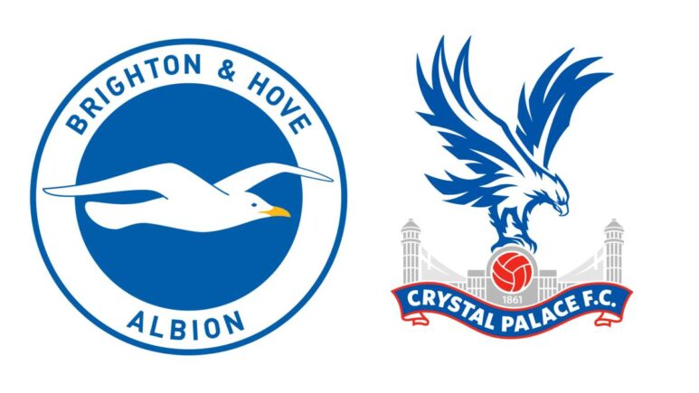 The club badges and logos of Crystal Palace and Brighton and Hove Albion Football clubs