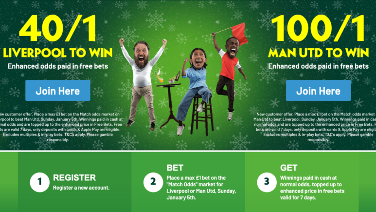 Paddy Power Welcome Offer - Get 40/1 On Liverpool To beat Man U Or 100/1 On Man Utd To Win